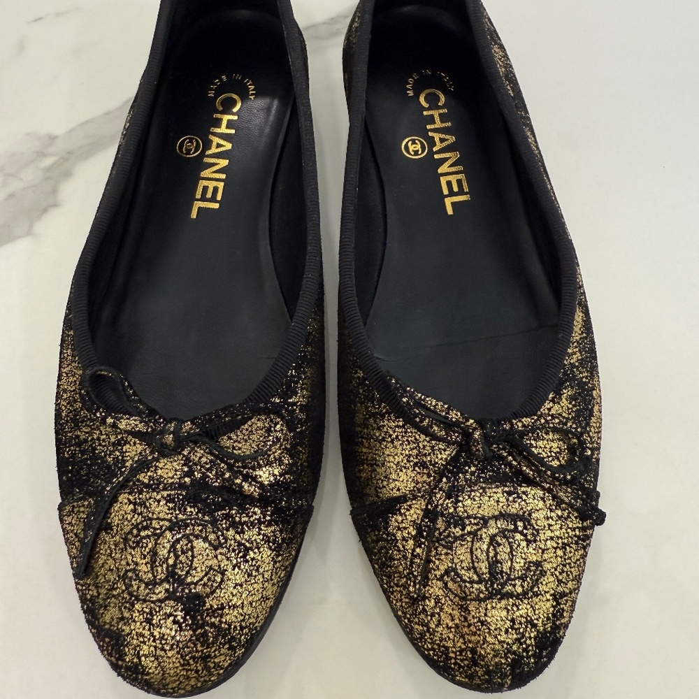 CHANEL METALLIC BALLET FLATS BALLERINA FLATS SIZE 37